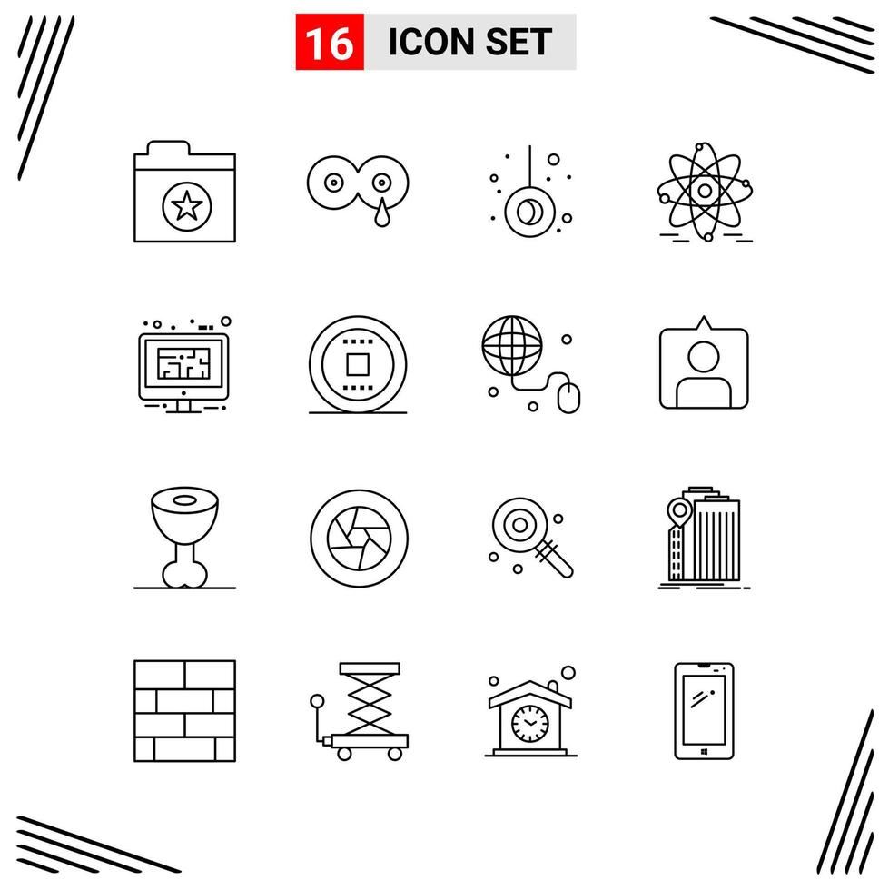 16 Icons Line Style. Grid Based Creative Outline Symbols for Website Design. Simple Line Icon Signs Isolated on White Background. 16 Icon Set. vector
