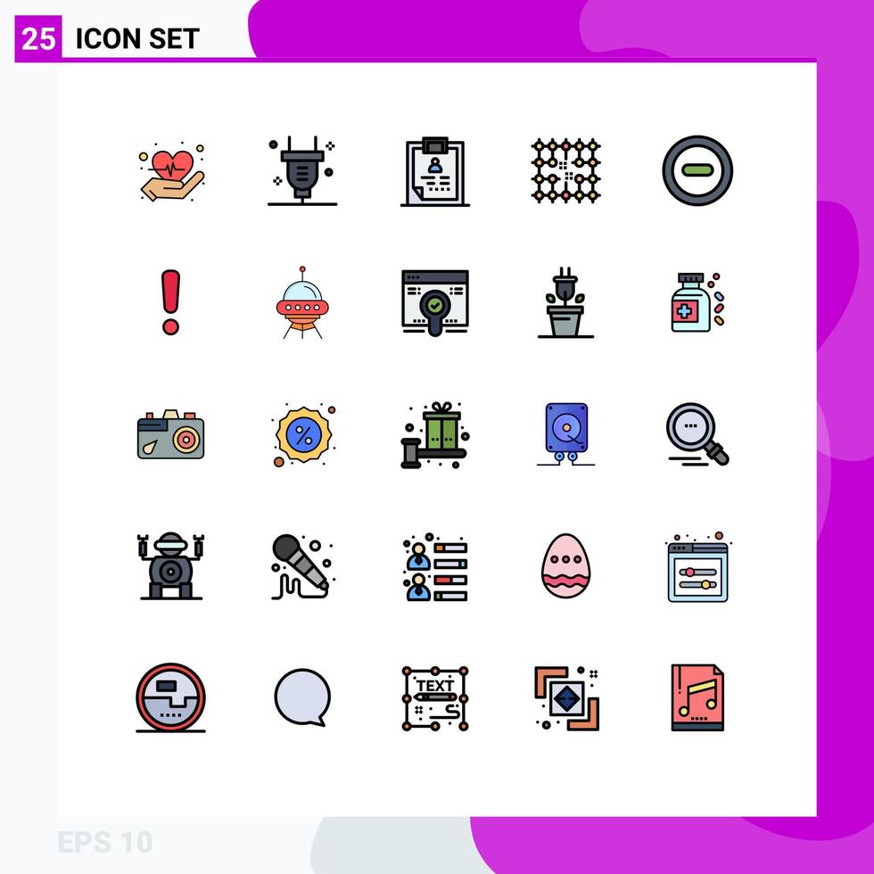 Universal Icon Symbols Group of 25 Modern Filled line Flat Colors of media grid diagnosis electricity chip Editable Vector Design Elements