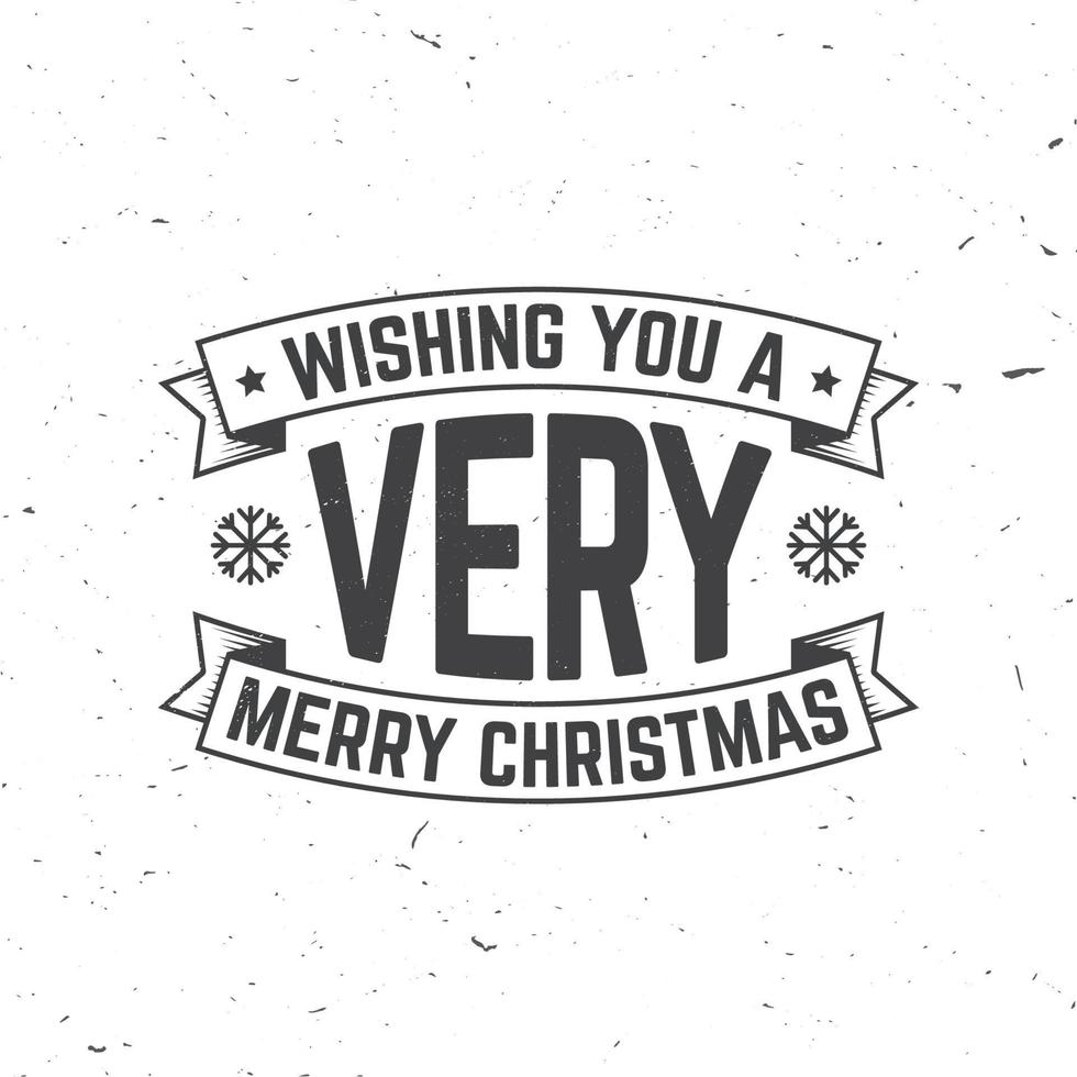 Wishing you a very Merry Christmas retro template with snowflakes and ribbons. vector