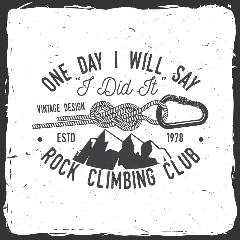 Vintage typography design with knot for quickly tying a climbing rope and carabiner. vector
