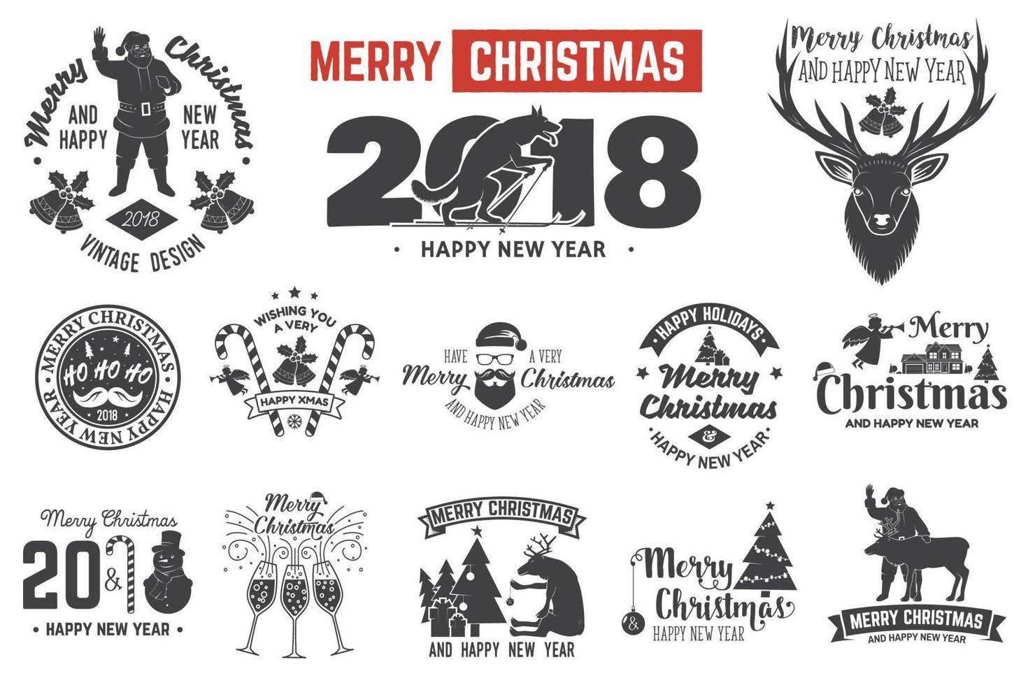 Merry Christmas and Happy New Year 2018 retro template with Santa Claus vector