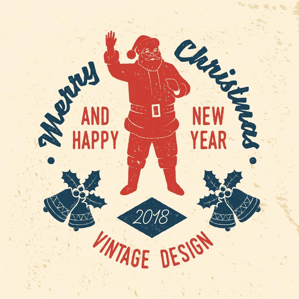 feliz navidad y feliz año nuevo 2018 plantilla retro con santa claus vector