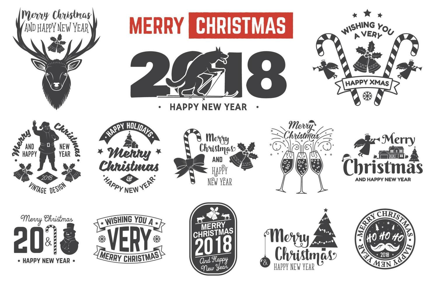 feliz navidad y feliz año nuevo 2018 plantilla retro con santa claus vector