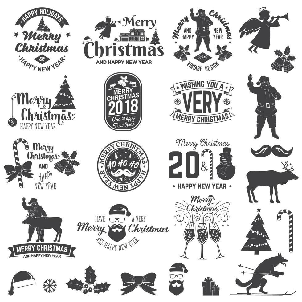 feliz navidad y feliz año nuevo 2018 plantilla retro con santa claus vector