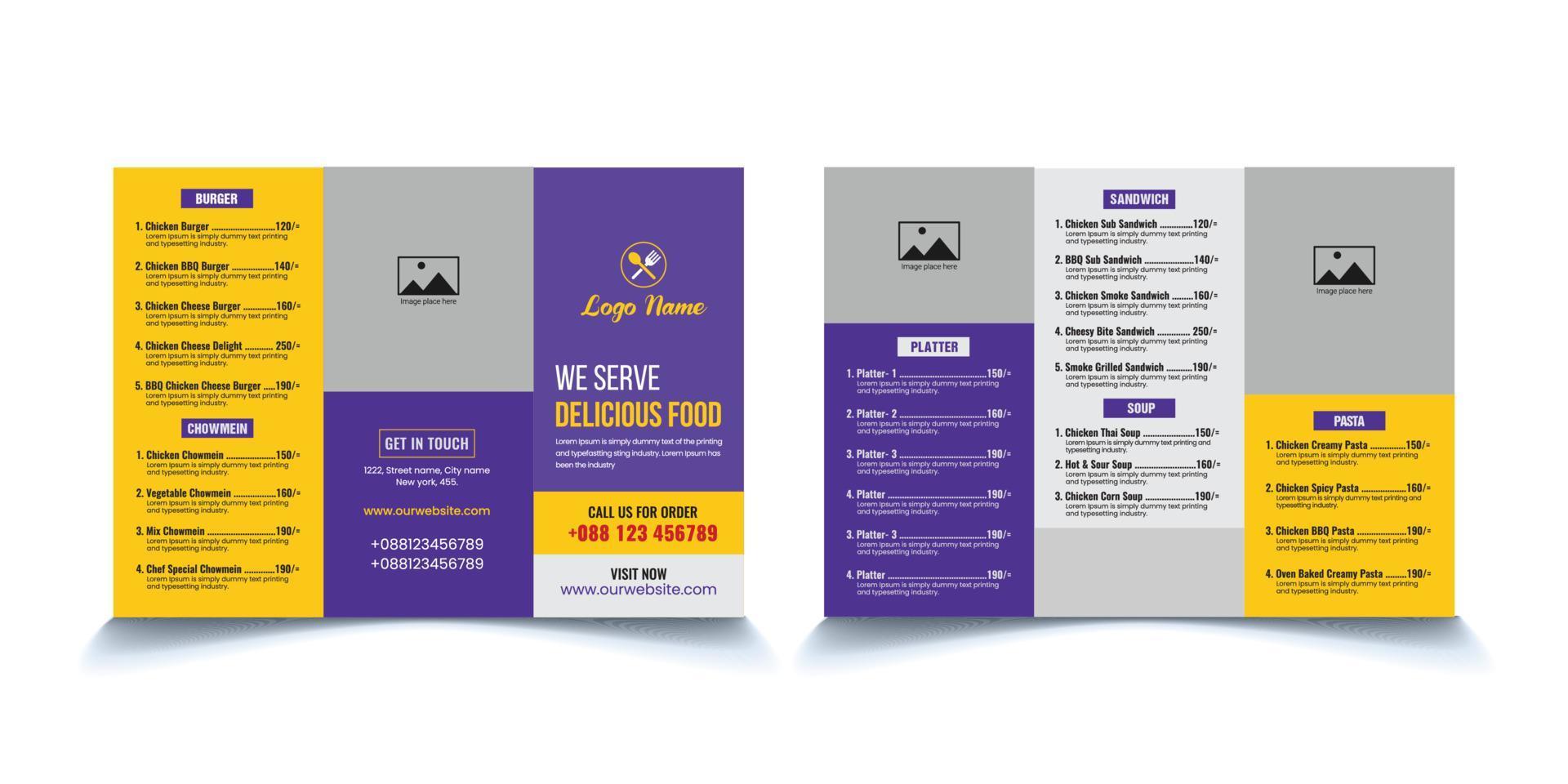 Restaurant fast food trifold Brochure design template vector