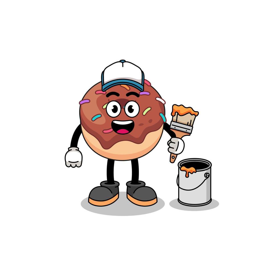 Character mascot of donuts as a painter vector
