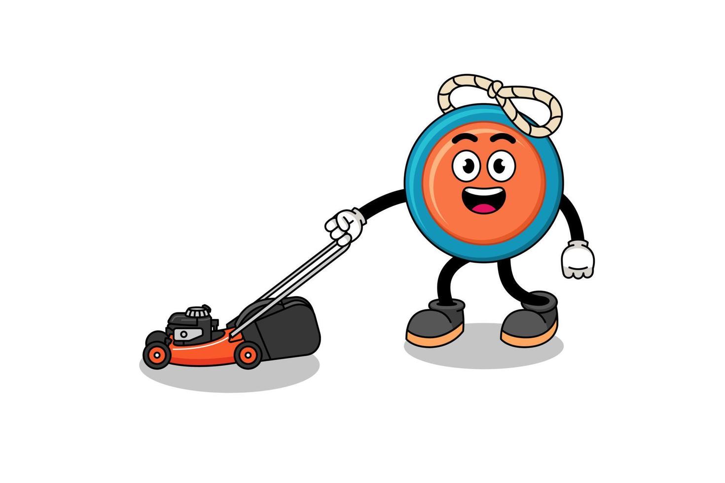 yoyo illustration cartoon holding lawn mower vector