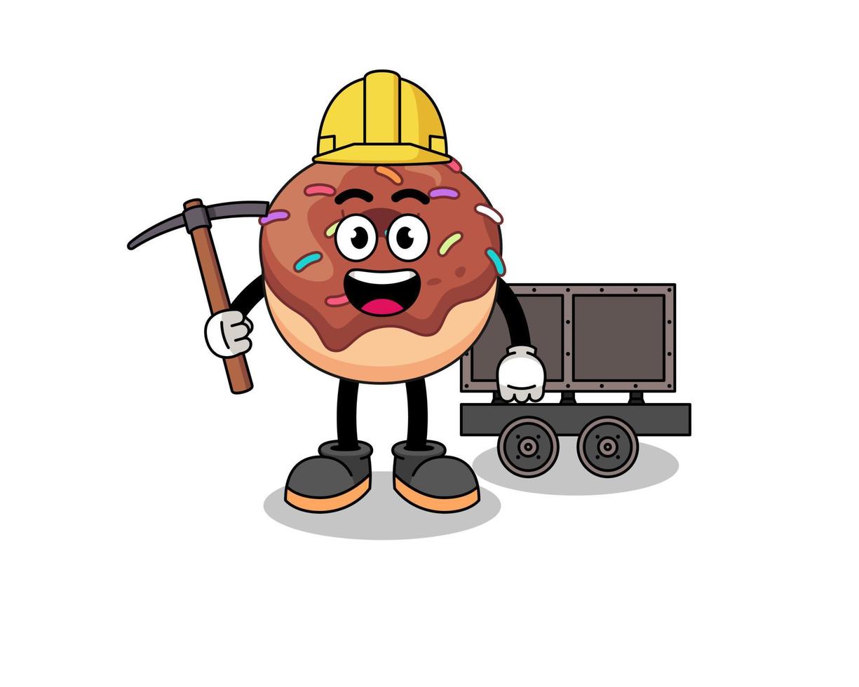 Mascot Illustration of donuts miner vector