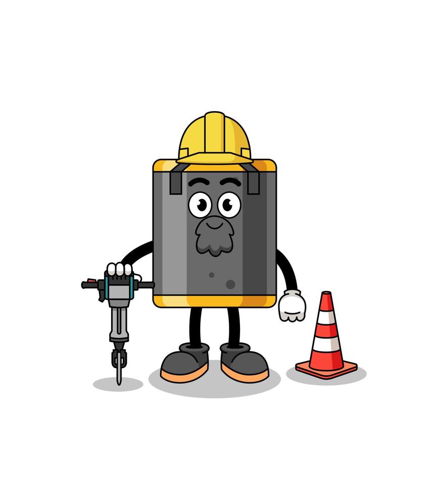 Character cartoon of punching bag working on road construction vector