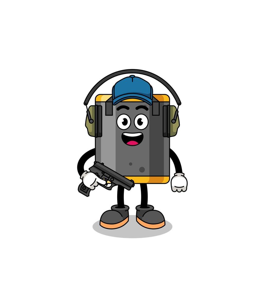 Character mascot of punching bag doing shooting range vector