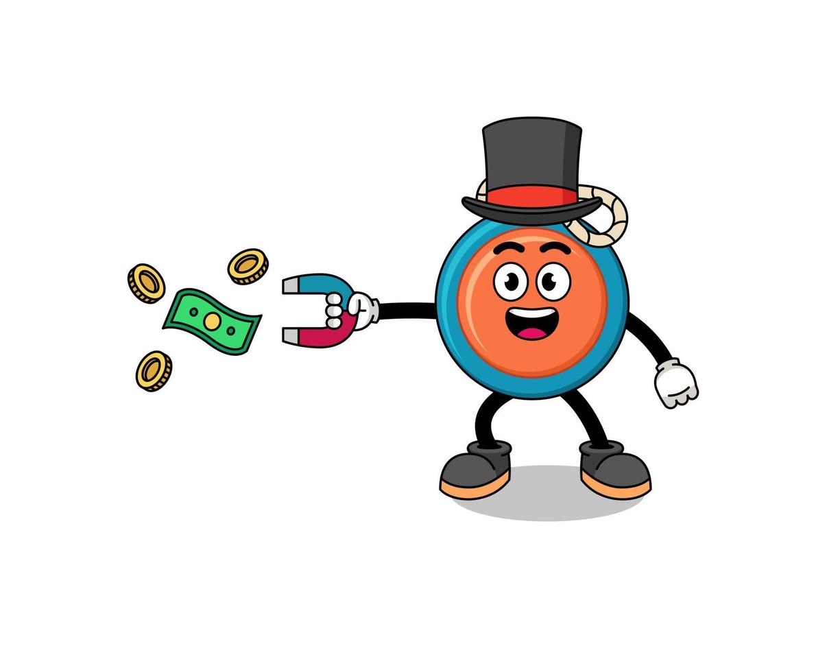 ilustración de personaje de yoyo atrapando dinero con un imán vector