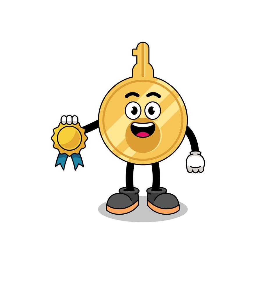key cartoon illustration with satisfaction guaranteed medal vector
