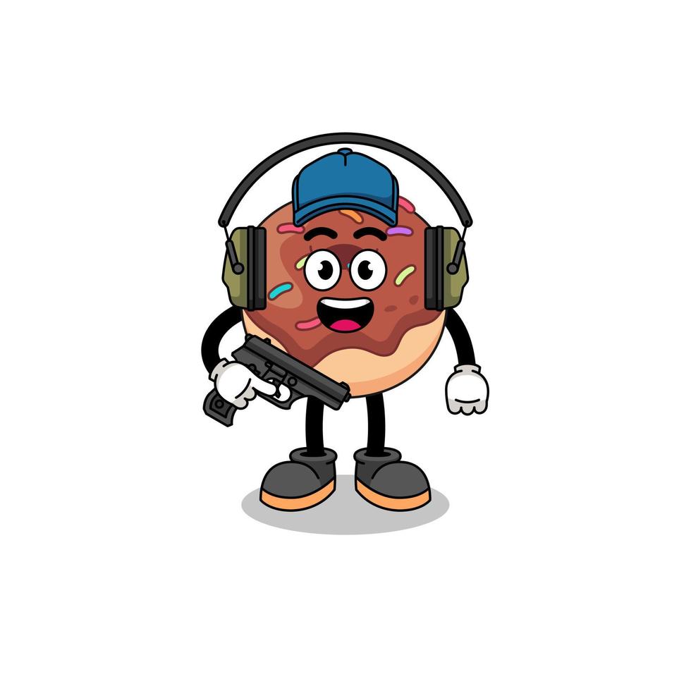 Character mascot of donuts doing shooting range vector