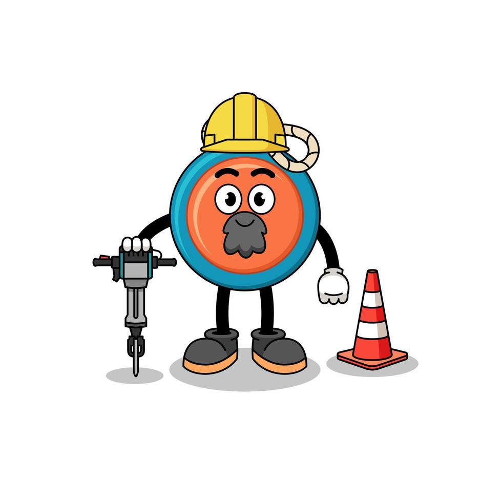 caricatura de personaje de yoyo trabajando en la construcción de carreteras vector