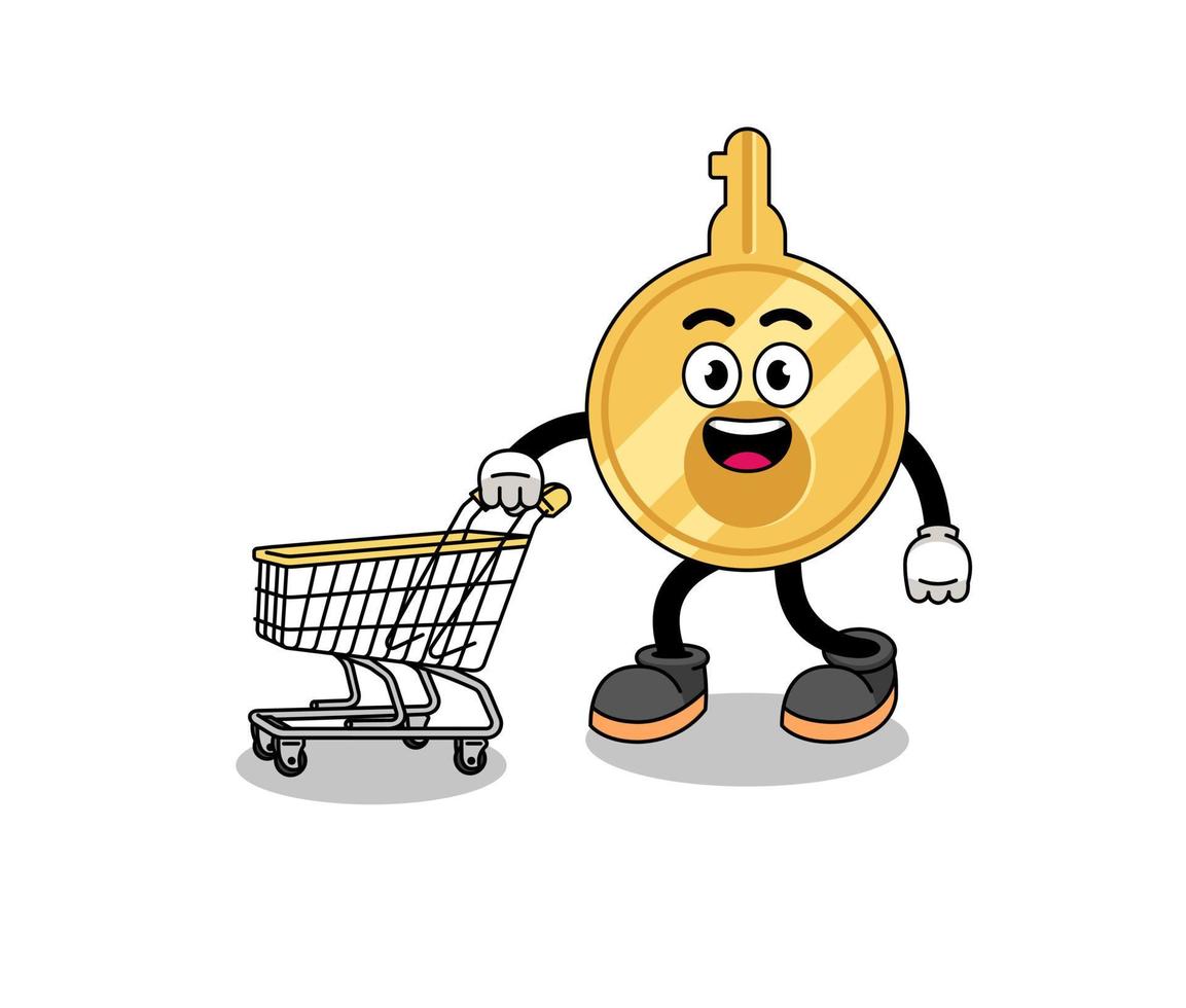 Cartoon of key holding a shopping trolley vector