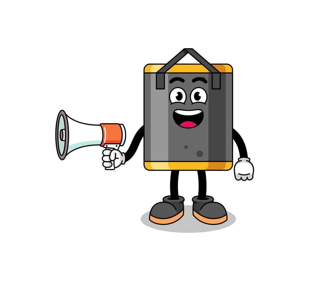 punching bag cartoon illustration holding megaphone vector