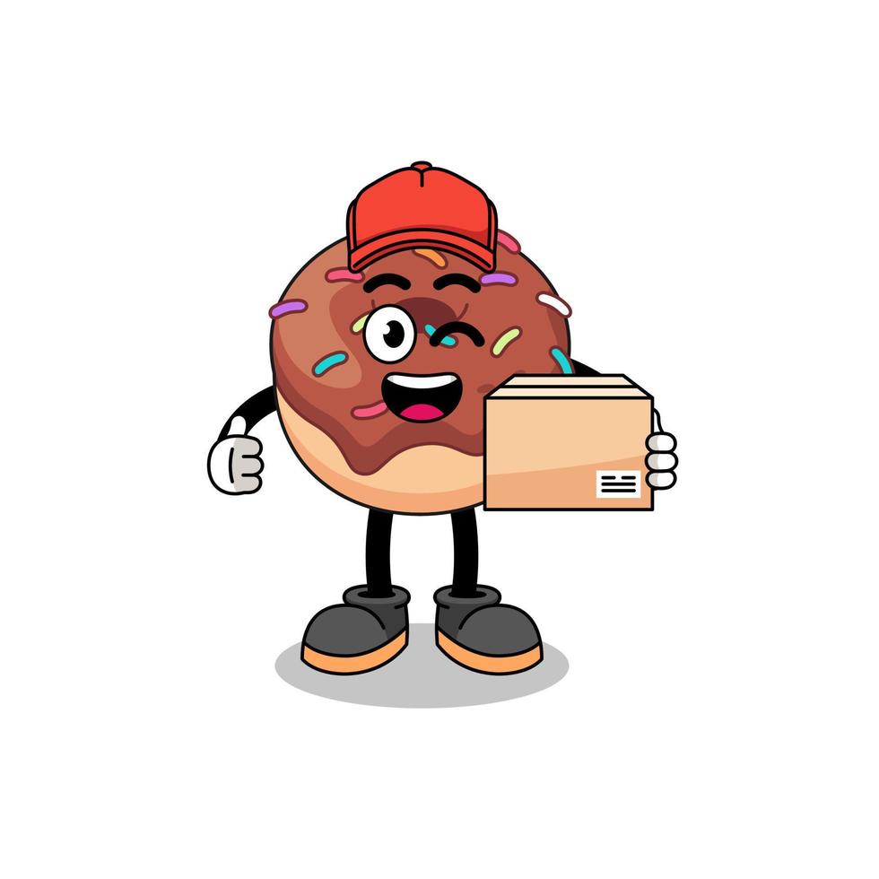 dibujos animados de mascota de donuts como mensajero vector