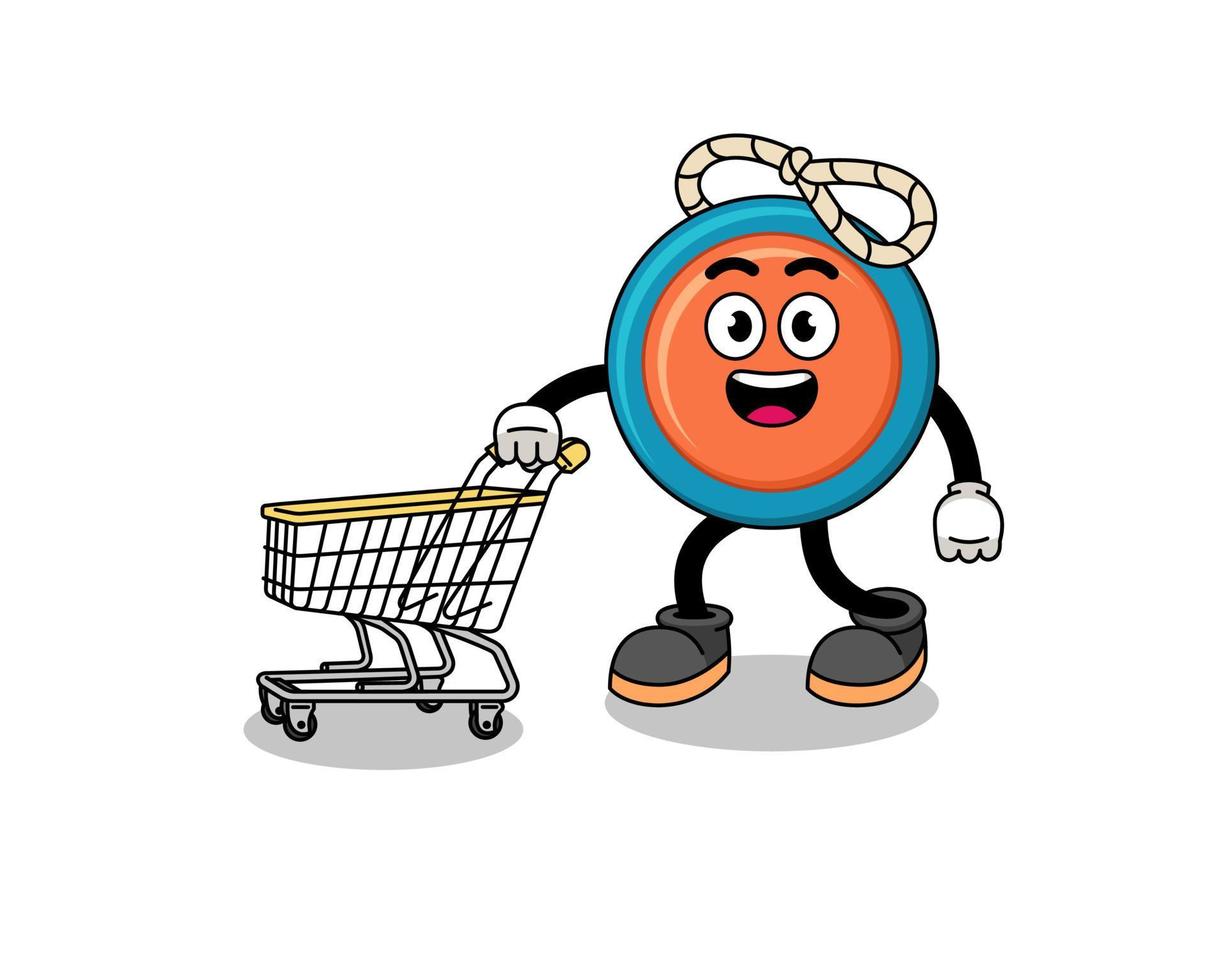 caricatura de yoyo sosteniendo un carrito de compras vector