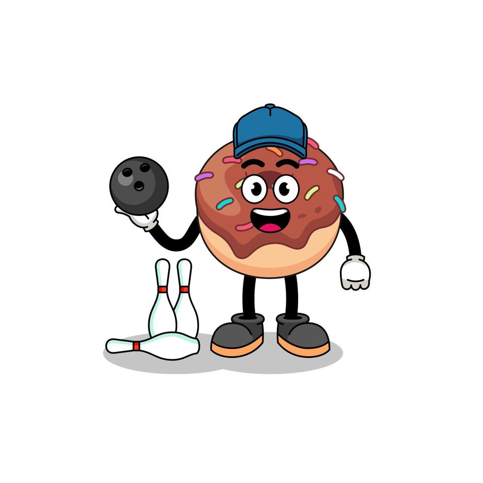 Mascot of donuts as a bowling player vector