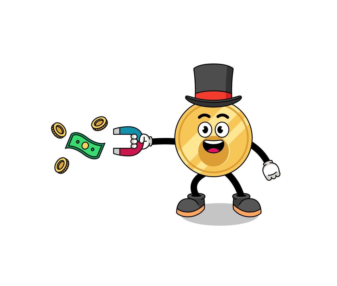 Character Illustration of key catching money with a magnet vector