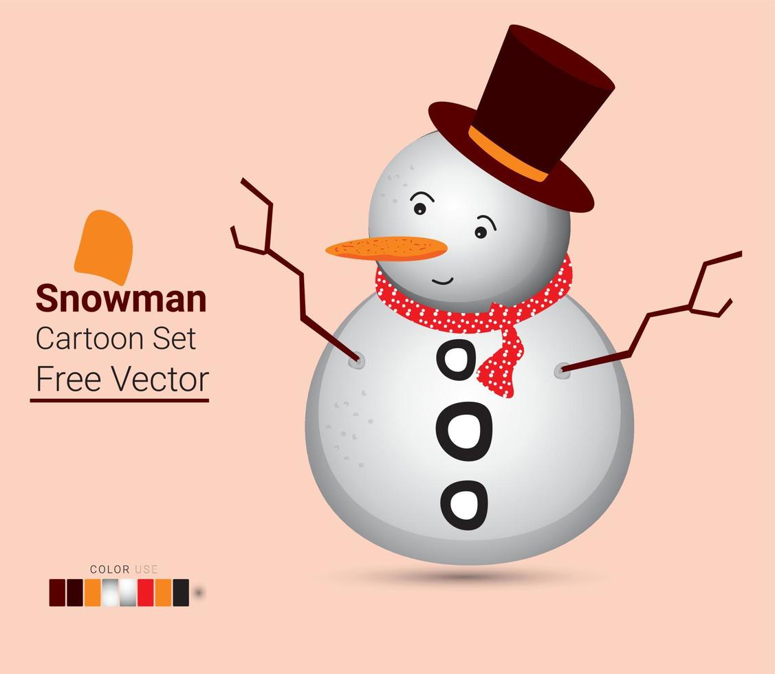 Snowman Cartoon Set Free Vector