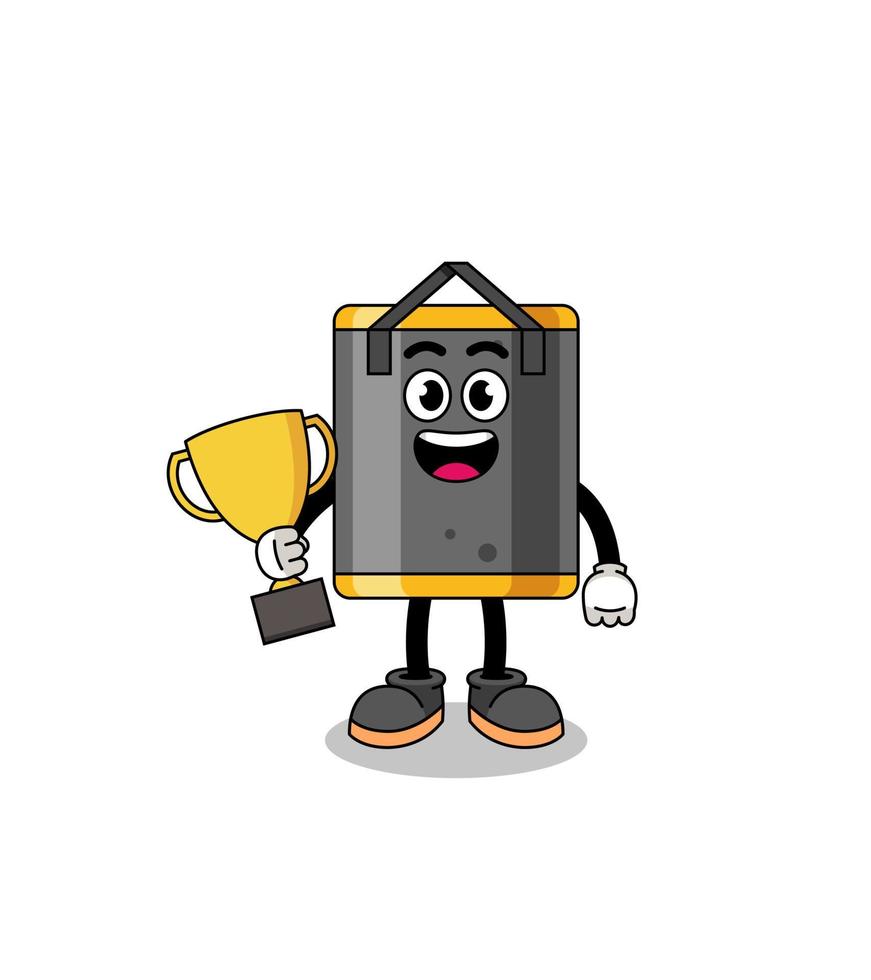 Cartoon mascot of punching bag holding a trophy vector
