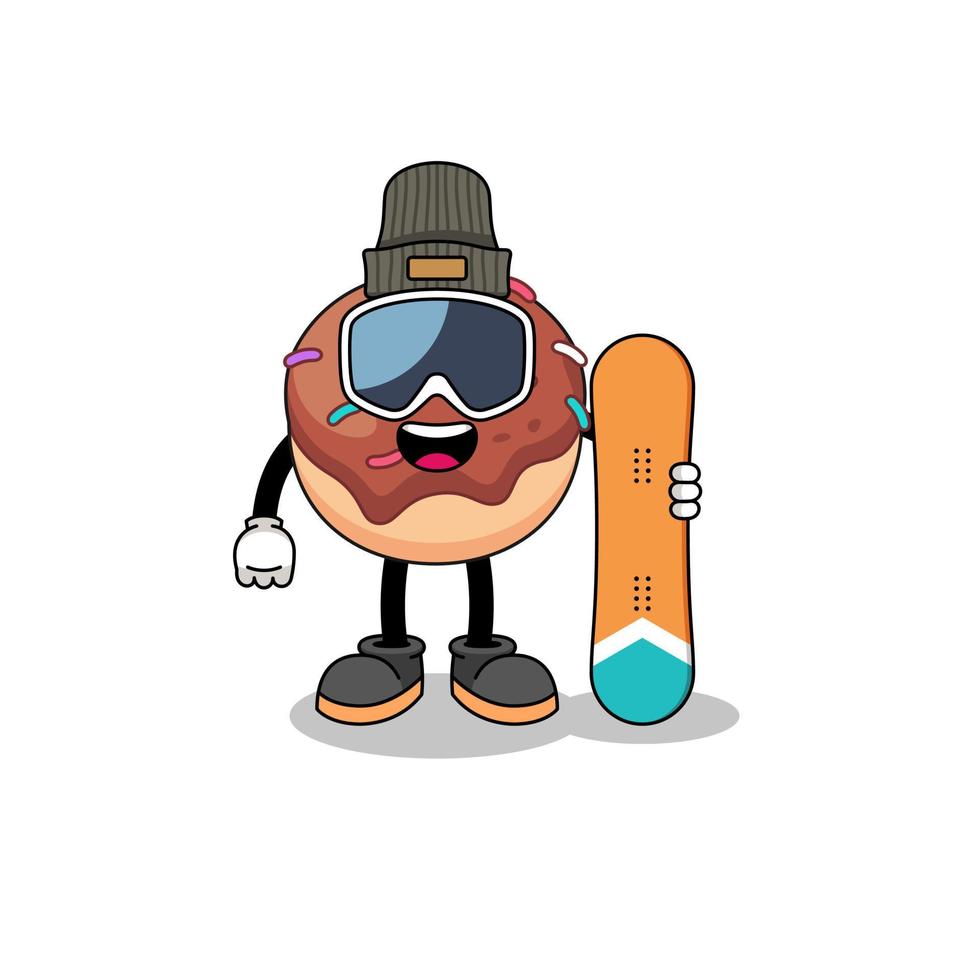Mascot cartoon of donuts snowboard player vector