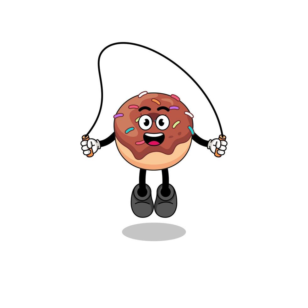 donuts mascot cartoon is playing skipping rope vector