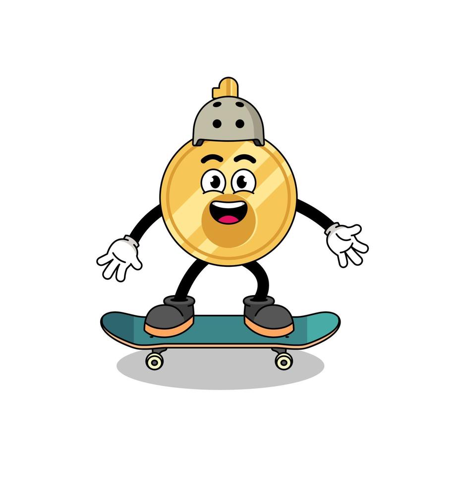 key mascot playing a skateboard vector