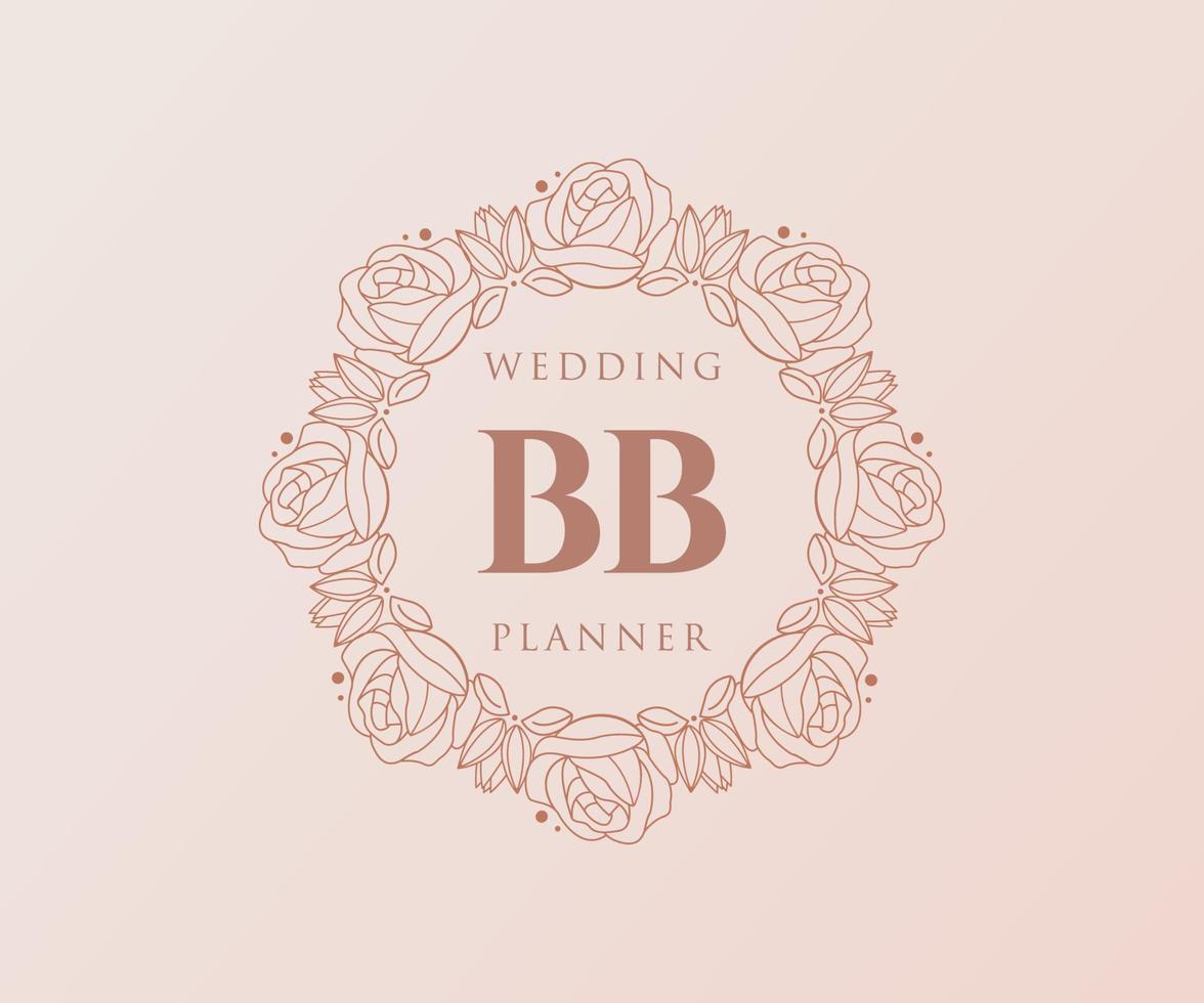 BB Initials letter Wedding monogram logos collection, hand drawn modern minimalistic and floral templates for Invitation cards, Save the Date, elegant identity for restaurant, boutique, cafe in vector