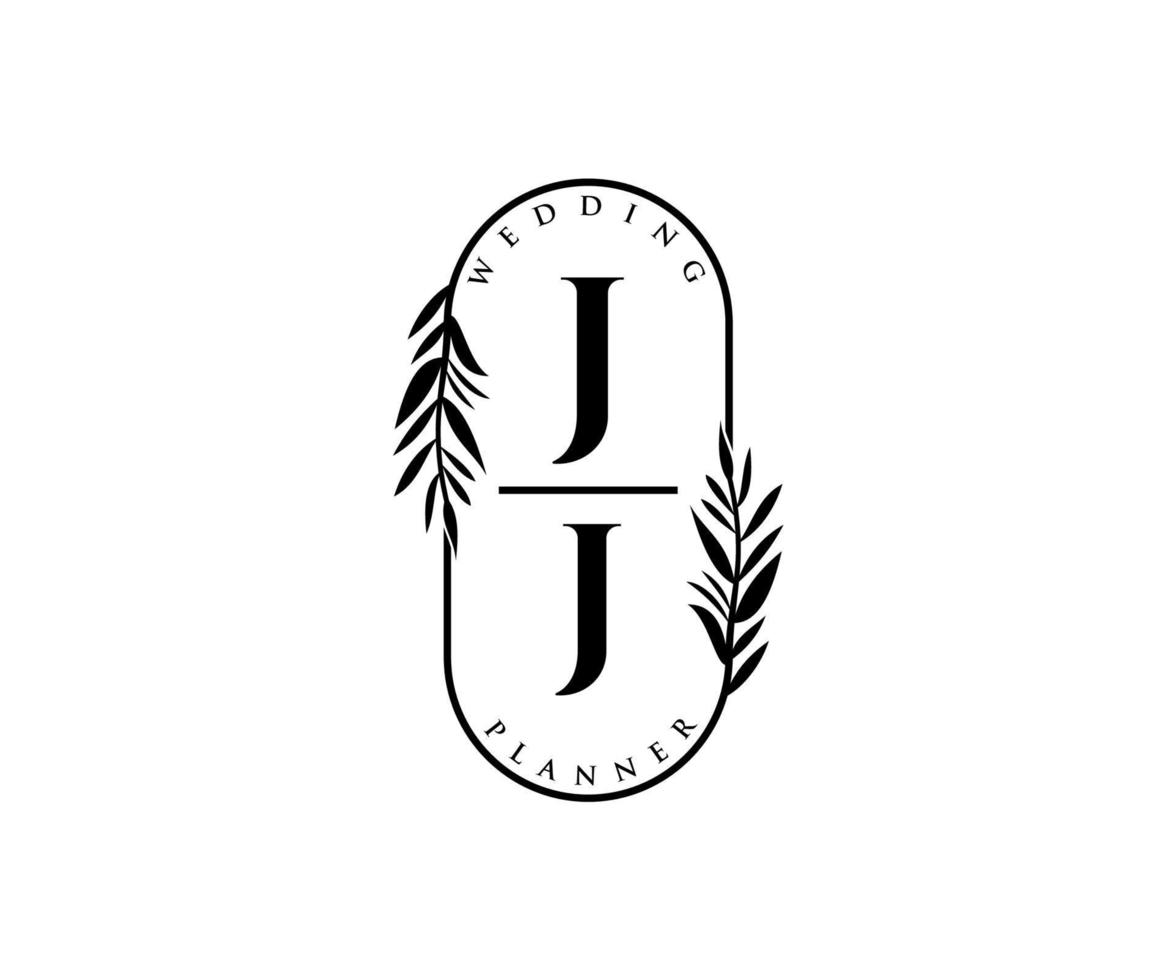 colección de logotipos de monograma de boda con letras iniciales jj, plantillas florales y minimalistas modernas dibujadas a mano para tarjetas de invitación, guardar la fecha, identidad elegante para restaurante, boutique, café en vector