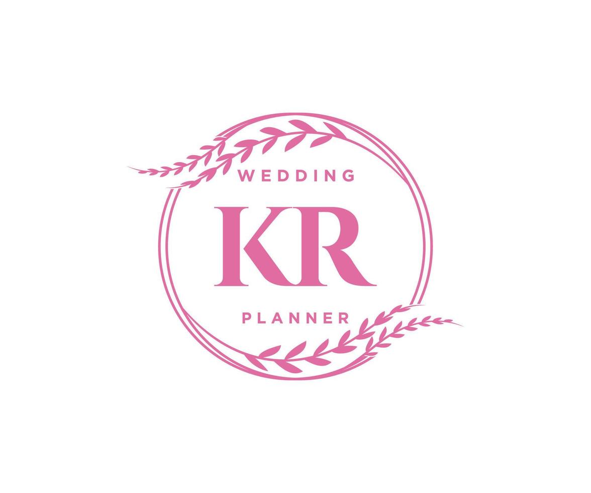 KR Initials letter Wedding monogram logos collection, hand drawn modern minimalistic and floral templates for Invitation cards, Save the Date, elegant identity for restaurant, boutique, cafe in vector