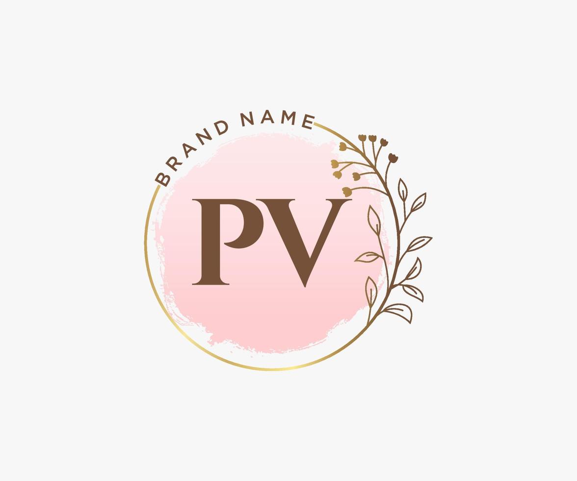 Initial PV feminine logo. Usable for Nature, Salon, Spa, Cosmetic and Beauty Logos. Flat Vector Logo Design Template Element.