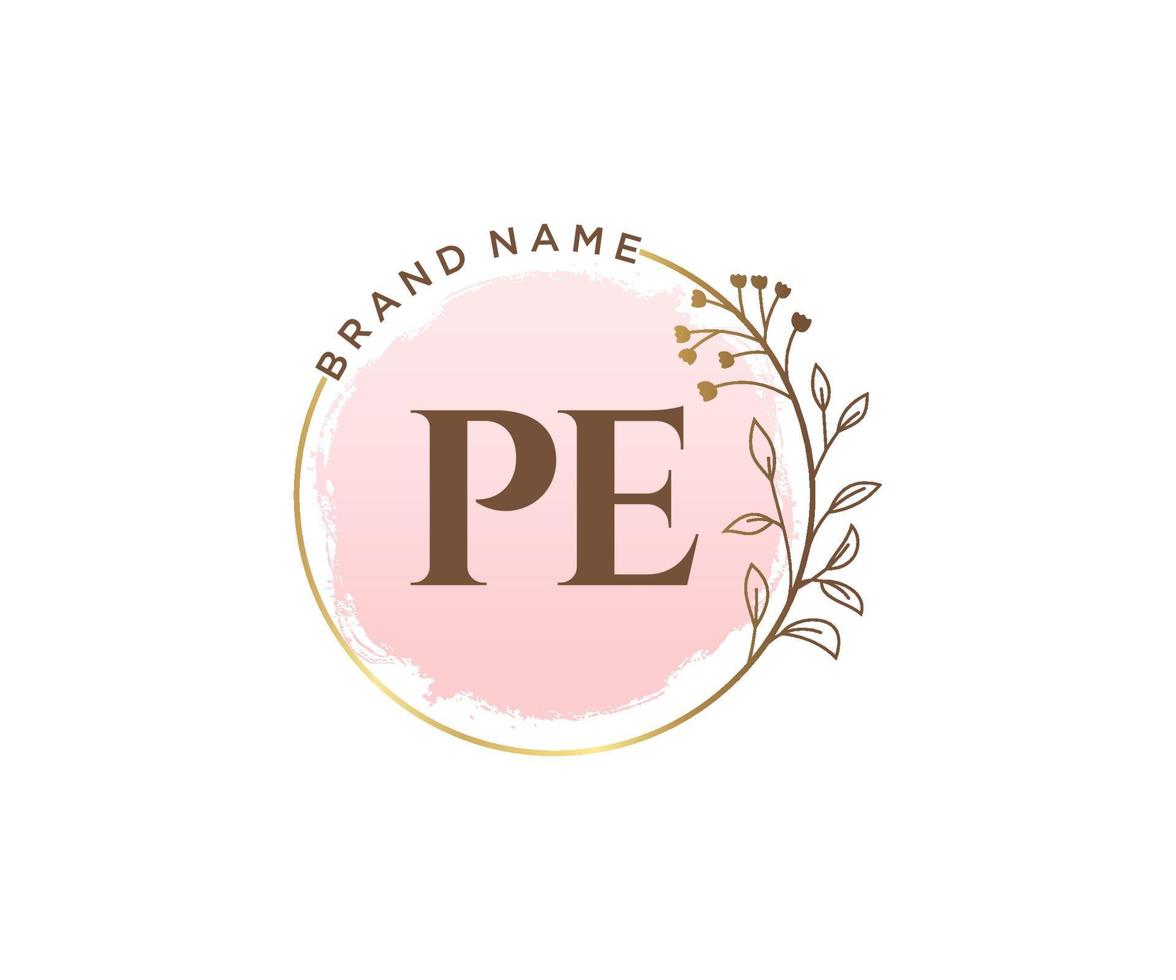 Initial PE feminine logo. Usable for Nature, Salon, Spa, Cosmetic and Beauty Logos. Flat Vector Logo Design Template Element.