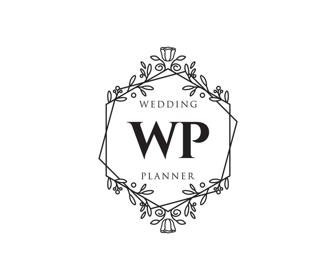 WP Initials letter Wedding monogram logos collection, hand drawn modern minimalistic and floral templates for Invitation cards, Save the Date, elegant identity for restaurant, boutique, cafe in vector