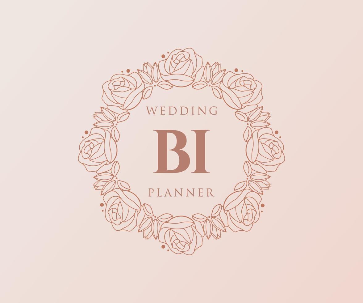 BI Initials letter Wedding monogram logos collection, hand drawn modern minimalistic and floral templates for Invitation cards, Save the Date, elegant identity for restaurant, boutique, cafe in vector