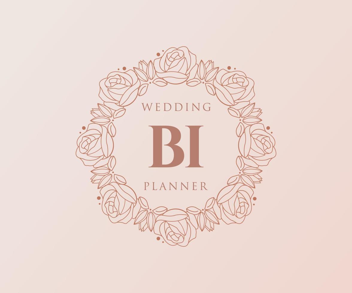 BI Initials letter Wedding monogram logos collection, hand drawn modern minimalistic and floral templates for Invitation cards, Save the Date, elegant identity for restaurant, boutique, cafe in vector