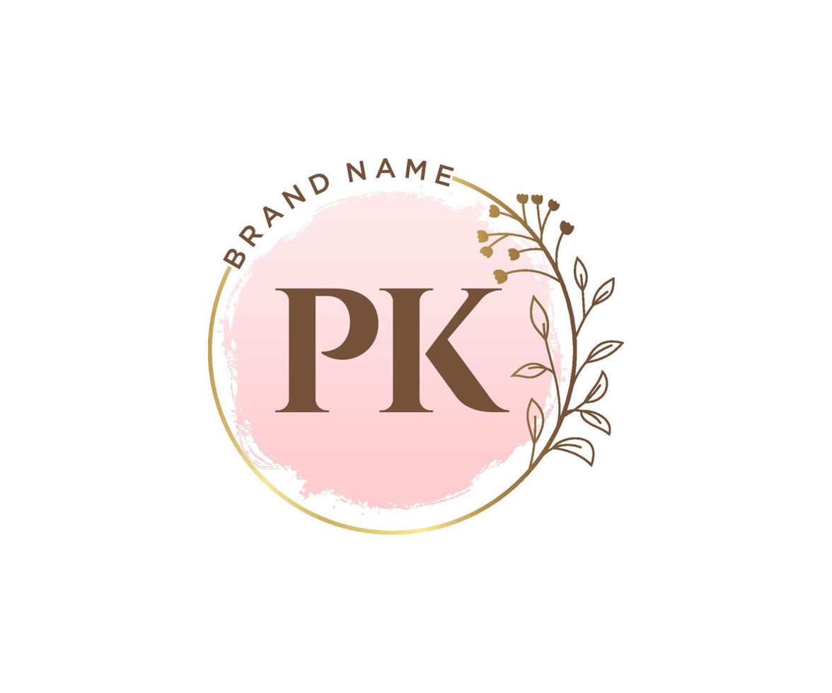 logotipo femenino pk inicial. utilizable para logotipos de naturaleza, salón, spa, cosmética y belleza. elemento de plantilla de diseño de logotipo de vector plano.