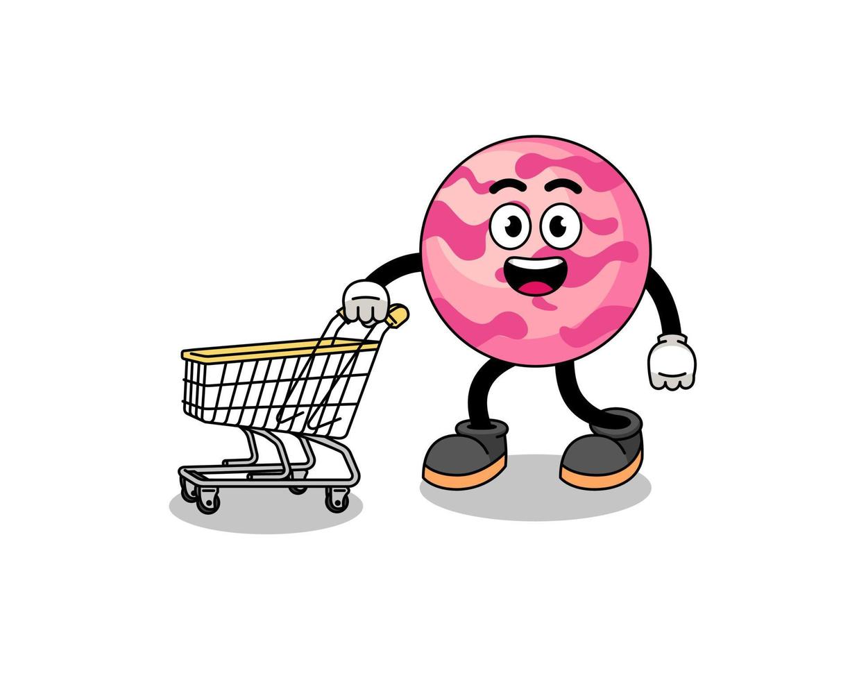 Cartoon of ice cream scoop holding a shopping trolley vector