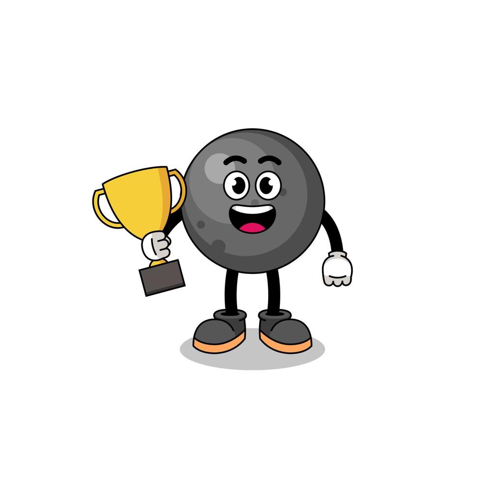 Cartoon mascot of cannon ball holding a trophy vector