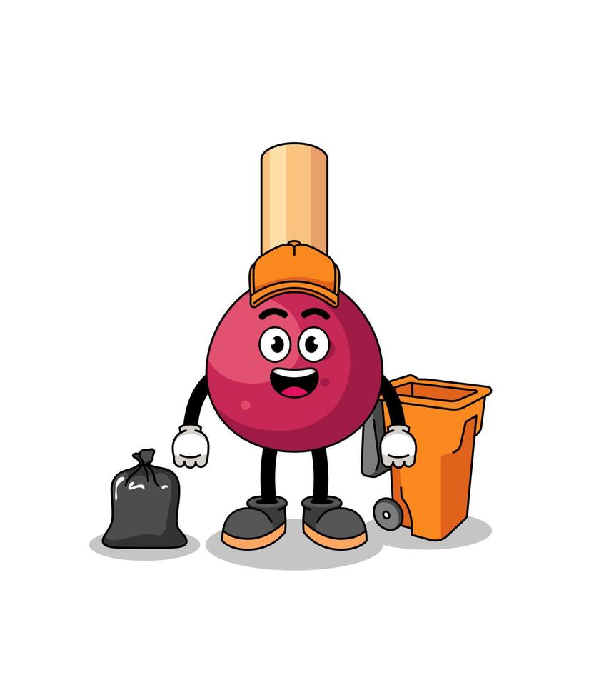 Illustration of matches cartoon as a garbage collector vector