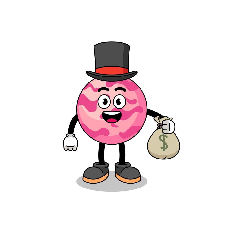 ice cream scoop mascot illustration rich man holding a money sack vector