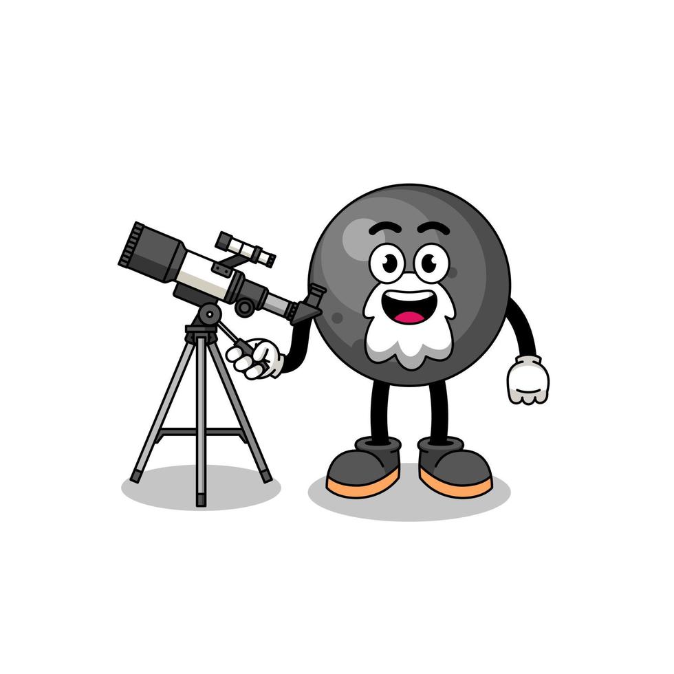 Illustration of cannon ball mascot as an astronomer vector
