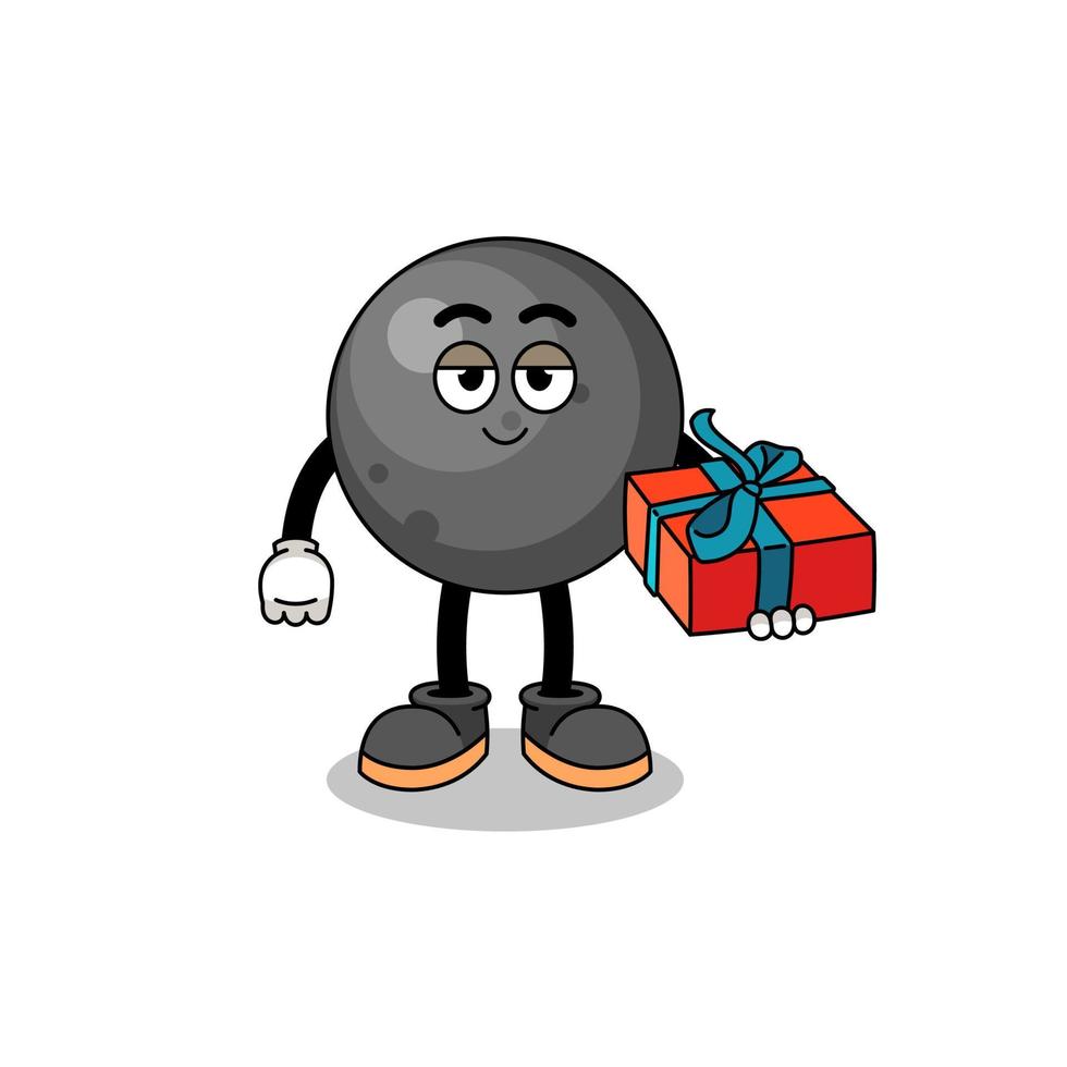 cannon ball mascot illustration giving a gift vector