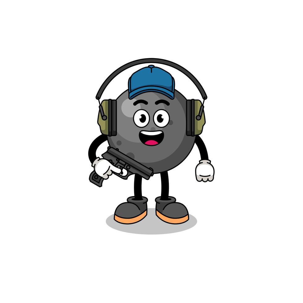 Character mascot of cannon ball doing shooting range vector