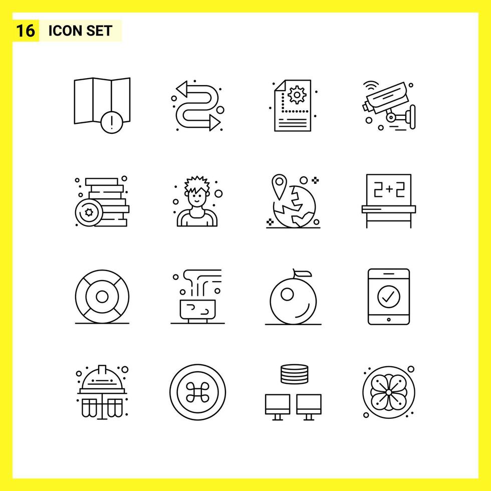 16 conjunto de iconos. símbolos de línea simple. signo de contorno sobre fondo blanco para aplicaciones móviles de diseño de sitios web y medios impresos. vector