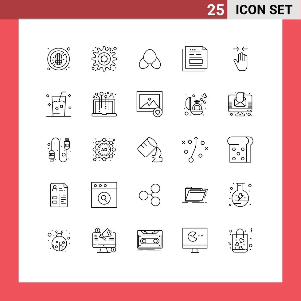 User Interface Pack of 25 Basic Lines of gesture office bikini invoice document Editable Vector Design Elements