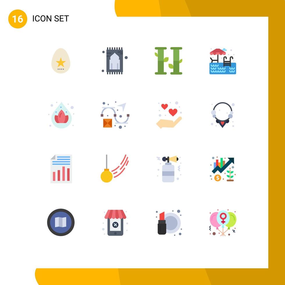 Set of 16 Modern UI Icons Symbols Signs for droop water namaz swimming water Editable Pack of Creative Vector Design Elements