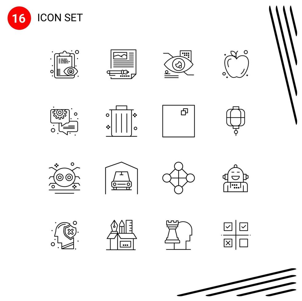 Group of 16 Modern Outlines Set for chat education pen food technology Editable Vector Design Elements