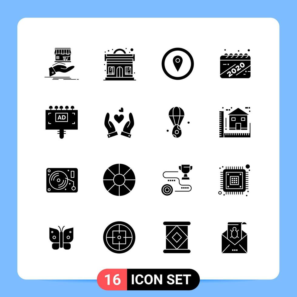 16 símbolos de glifo de paquete de iconos negros sólidos para aplicaciones móviles aisladas sobre fondo blanco. 16 iconos establecidos. vector